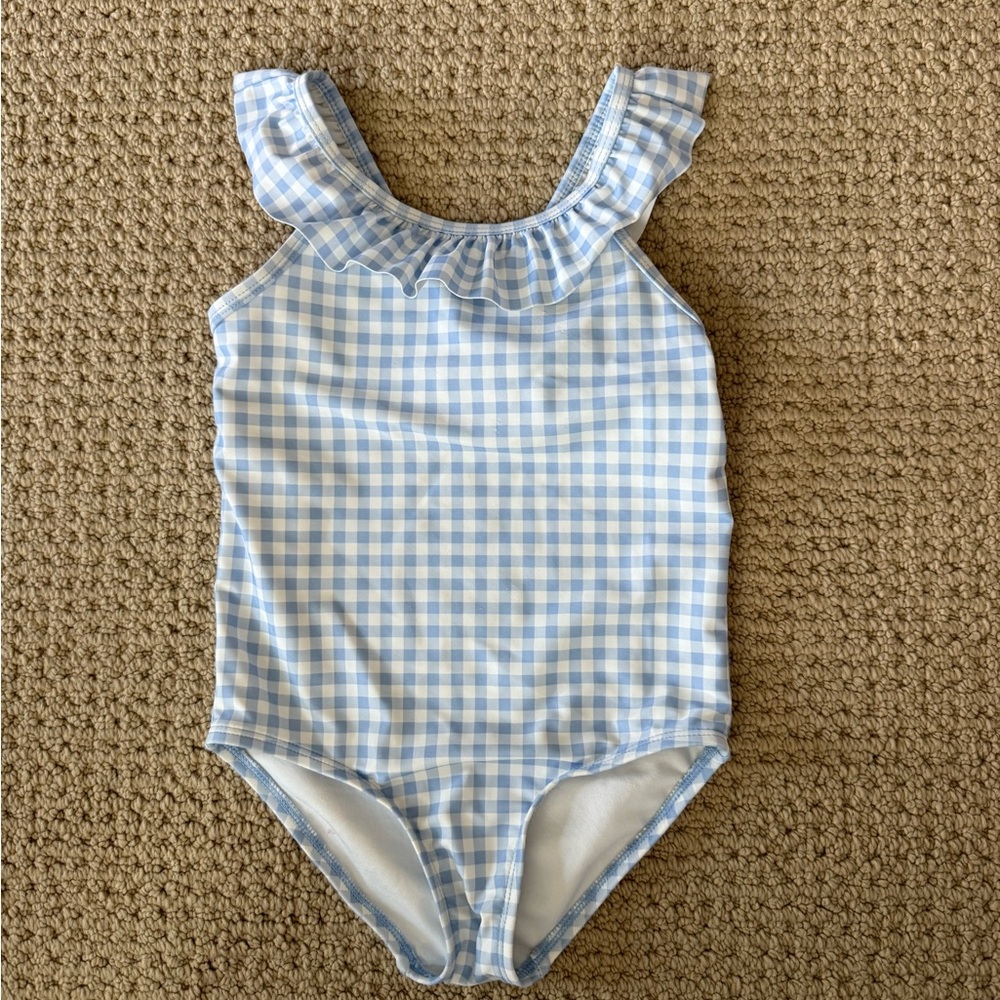 Carter's Light Blue and White Gingham One-Piece Swimsuit